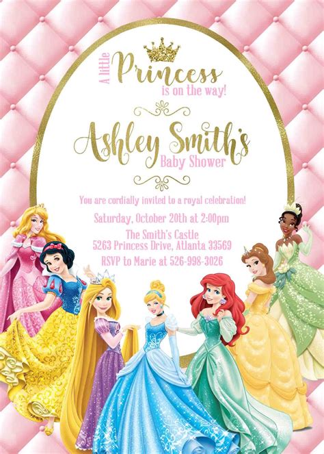 Princess Baby shower Invitation Disney Princess Personalized Pink Tiara ...