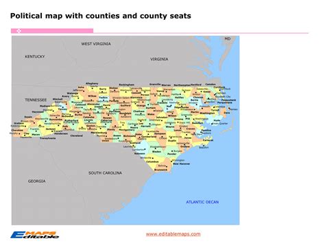 North Carolina county map - Editable PowerPoint Maps