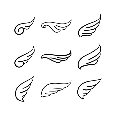 Sketch angel wings. Isolated collection of hand drawn wings. Doodle vector icons. Simple and ...