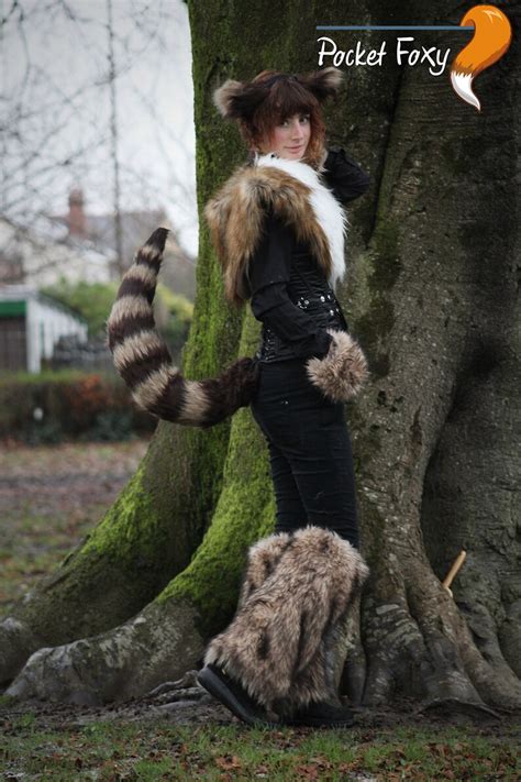 Raccoon Ears & Tail Costume Set Stripy 30 Perky Tail | Etsy