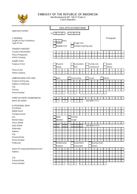 Prague Czech Republic Indonesian Visa Application Form - Embassy of the Republic of Indonesia ...