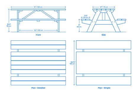 Picnic Table - Rectangular Dimensions & Drawings | Dimensions.Guide