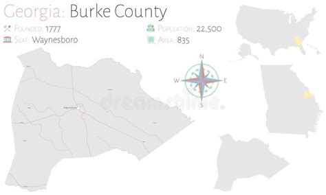 Map of Burke County in Georgia Stock Vector - Illustration of colors ...