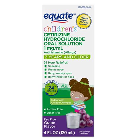 Equate Children's Allergy Cetirizine Suspension, Grape, 4 oz, Sugar ...