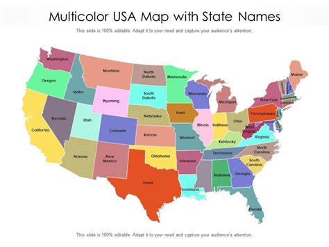 Multicolor USA Map With State Names | Presentation Graphics | Presentation PowerPoint Example ...