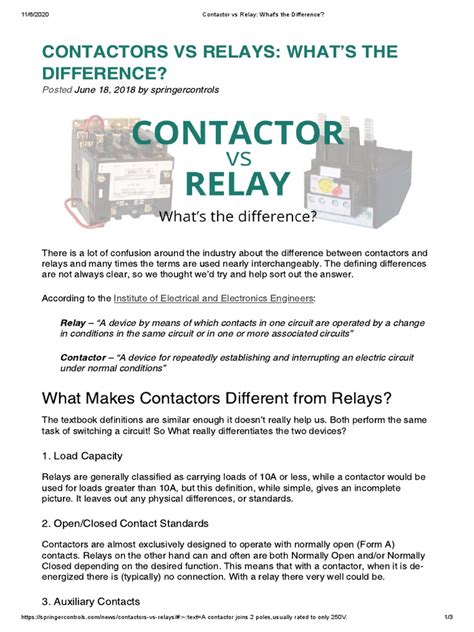 Contactor Vs Relay - What's The Difference | PDF | Relay | Switch