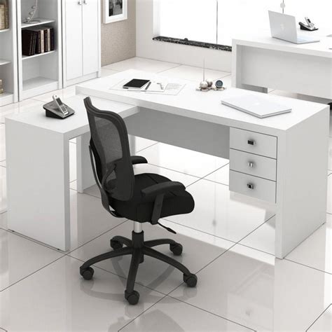 Mesa em L para Escritório com 3 Gavetas ME4106 Tecno Mobili Branco ...