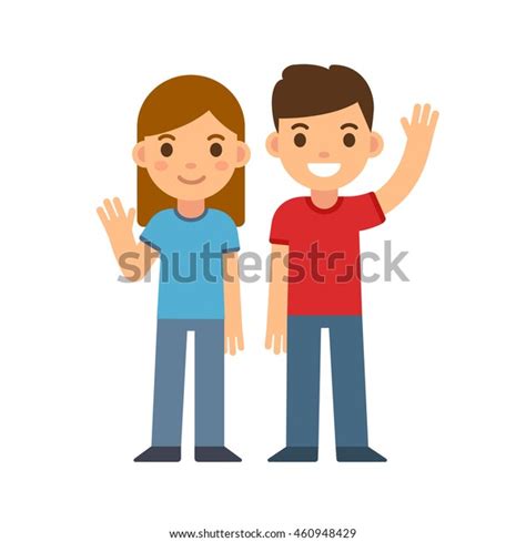 Cute Cartoon Children Smiling Waving Boy Stock Illustration 460948429 ...