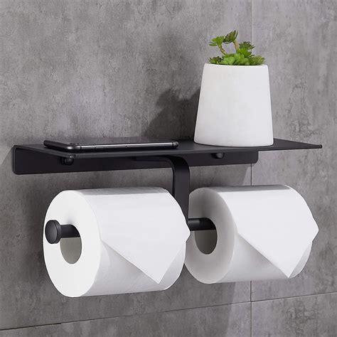 Gricol Double Toilet Paper Holder with Spacious Shelf Toilet Roll Tissue Holder No Drilling with ...