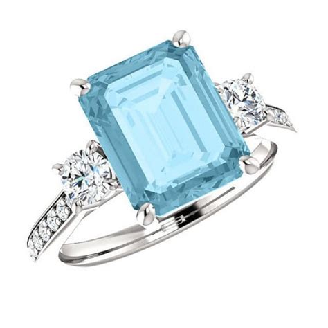 10x8mm 3 Carat Aquamarine & Diamond Platinum Ring, Aquamarine Anniversary Ring Aquamarine ...