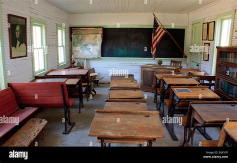 Interior of pioneer era one room school house in Oklahoma Stock Photo - Alamy