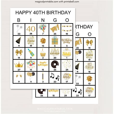 Printable Birthday Milestone Bingo Cards – 18, 21, 30, 40, 50, 60, 70 ...