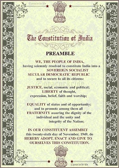 PEACOCKRIDE Paper Preamble of Indian Constitution Wall Poster (Multicolour, A3) : Amazon.in ...