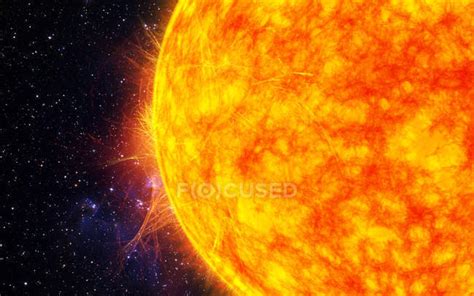 Glowing Sun star with solar flares, digital illustration. — Digitally ...