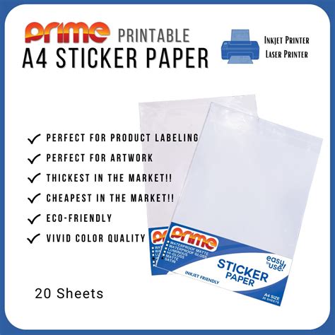 [10-20 Sheets] Prime Printable A4 Sticker Paper Hi-Gloss/Satin /Matte 165-180 GSM | Shopee ...