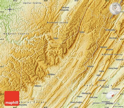 Physical Map of Pocahontas County