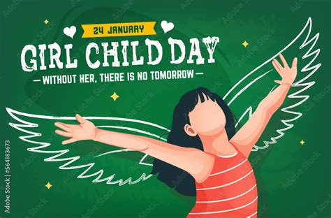 National girl child day celebration concept banner template design on blackboard. Presentation ...