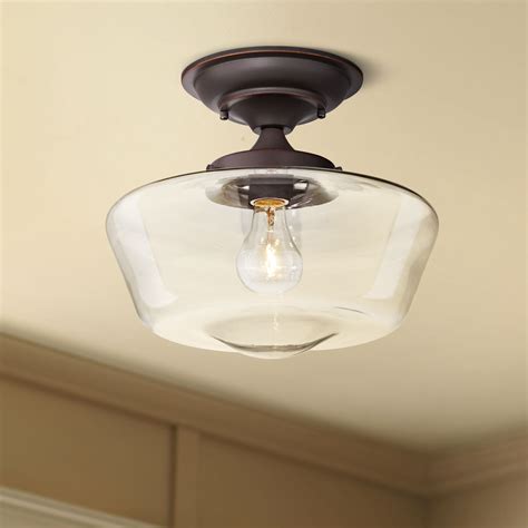 Regency Hill Schoolhouse Ceiling Light Semi Flush Mount Fixture Oil Rubbed Bronze 12" Wide Clear ...