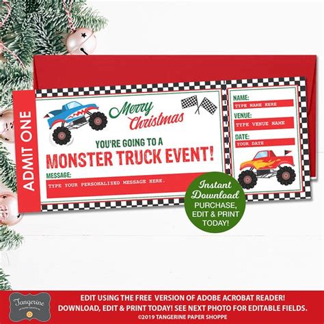 Monster Truck Jam Ticket Christmas Gift Monster Truck Ticket | Etsy