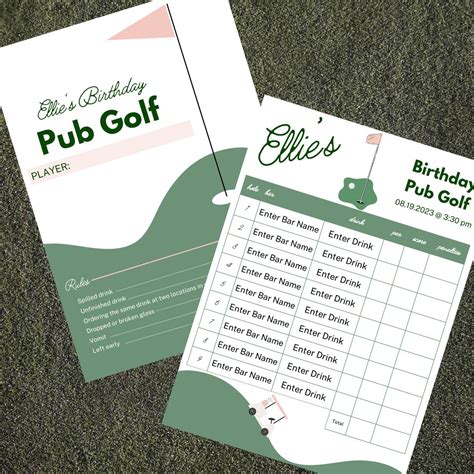 Birthday Pub Golf Scorecard Template, Digital, Editable, Party Activity ...