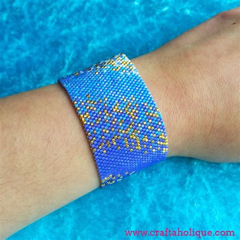 Peyote Stitch Beaded Cuff Bracelet Pattern - Ocean Haze | Craftaholique | Beaded bracelet ...