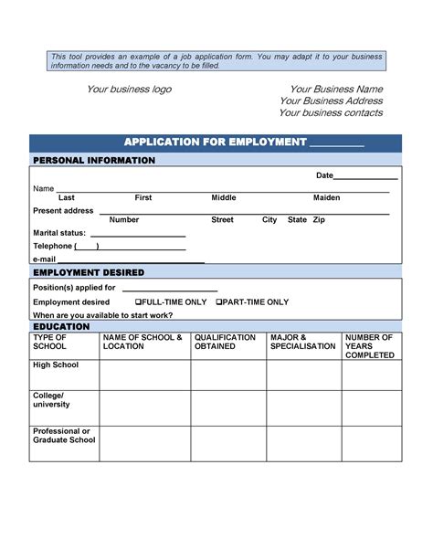 Free Printable Application For Employment Template