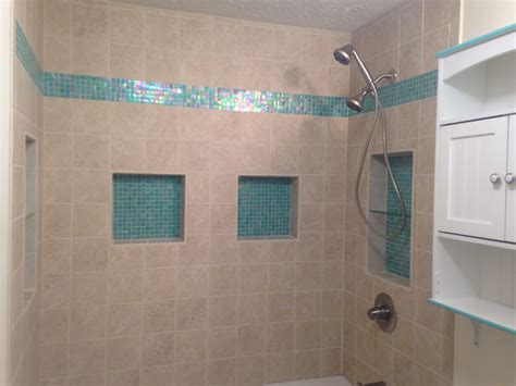 Aqua bathroom tile renovation