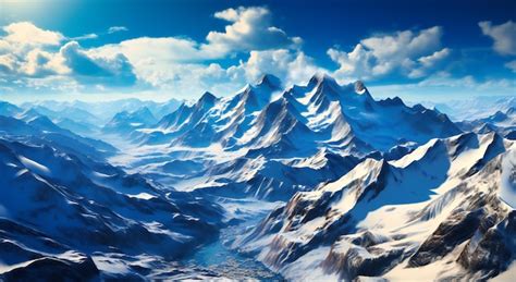 Premium AI Image | Aerial view of a large snow covered mountain range in the snow