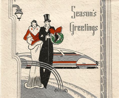 Vintage seasons greeting Art Deco Christmas card couple