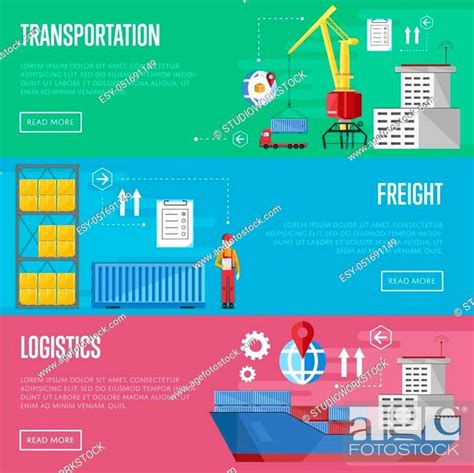 Sea port design concept set with container cargo and shipment flat ...