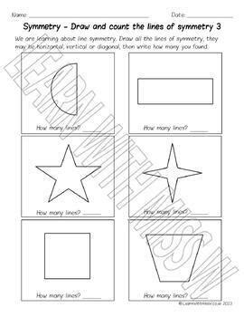 Symmetry: Drawing Lines / Count the Lines / Finish the Shape - 4 Worksheets