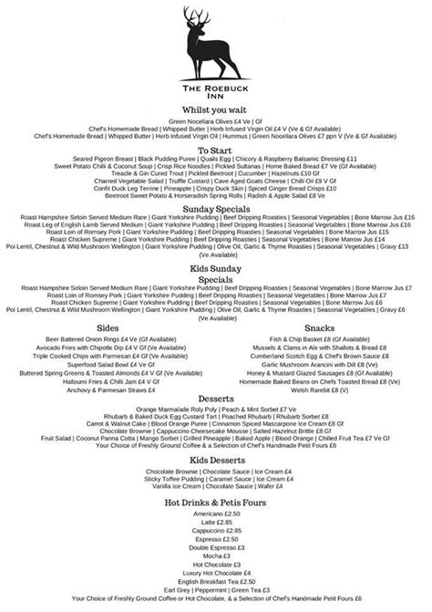 Menu at Roebuck Inn pub & bar, Fareham