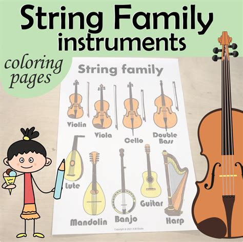 String Family Instruments Coloring Pages | Parts of the String Instru…