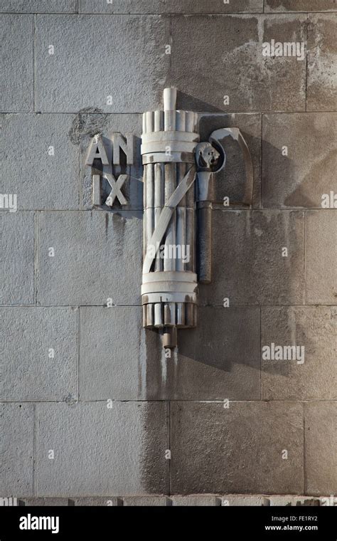 Fascist symbol depicted on the main facade of the Central train station (Stazione di Milano ...