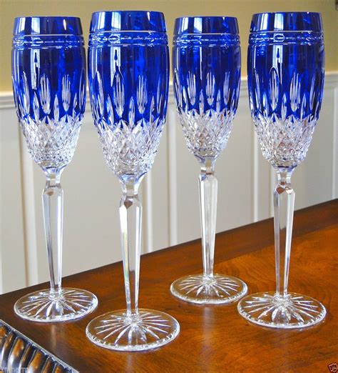 (4)+WATERFORD+CLARENDON+CHAMPAGNE+FLUTES+GLASSES,+COBALT+BLUE+CASED+CRYSTAL,+NEW+#Waterford ...