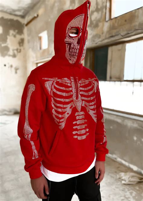 GUAPI Blood Red Skeleton Half Zip Hoodie – Cultwear.eu