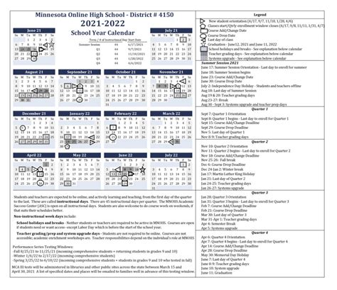 School calendar - Minnesota Online High School