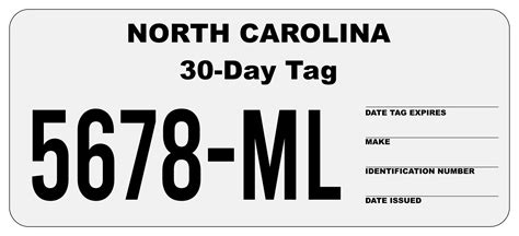 30-Day Temporary Tag North Carolina Templates Printable Free, Label ...