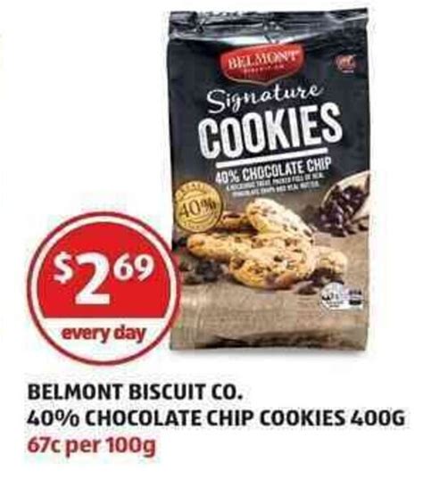 Belmont Biscuit Co. 40% Chocolate Chip Cookies 400g offer at ALDI