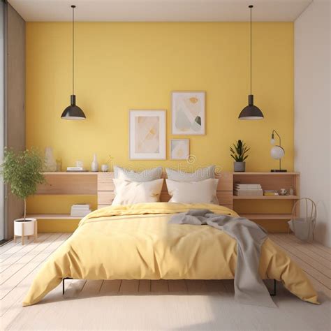 Interior of Bedroom in Yellow Color in Modern House Stock Illustration ...