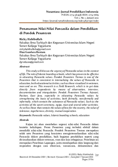 (PDF) Penanaman Nilai-Nilai Pancasila dalam Pendidikan di Pondok ...