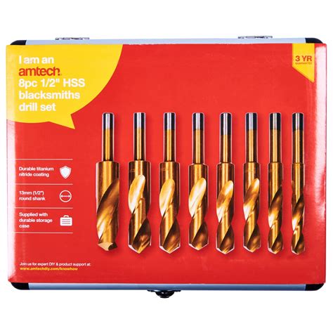 8 Piece 13mm (1/2″) HSS (high speed steel) blacksmith’s drill bit set - Amtech