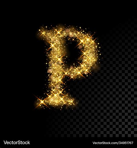 Gold glittering letter p on black background Vector Image