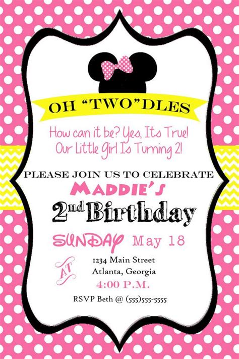 Oh Toodles! Minnie Mouse 2nd Birthday Party Invitation Pink - Minnie