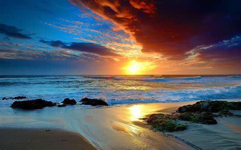 Beach Landscape in Sunset | Beach sunset wallpaper, Ocean landscape ...