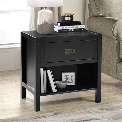 1-Drawer Classic Solid Wood Nightstand - Black