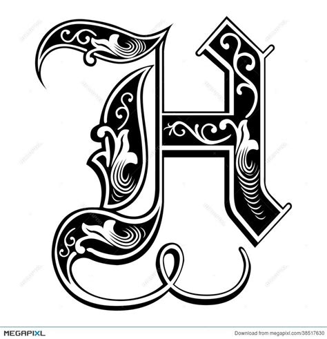 Garnished Gothic style font, letter H | Fancy letters, Lettering alphabet