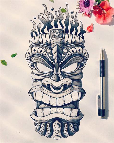 Tiki Head | Tiki tattoo, Polynesian tattoo designs, Tattoo design drawings