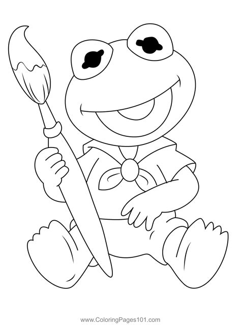 Baby Kermit Painting Brush Coloring Page for Kids - Free Muppet Babies ...