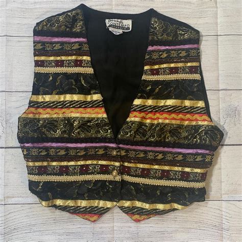 Contempo Casuals Women's Gold and Black Gilet | Depop